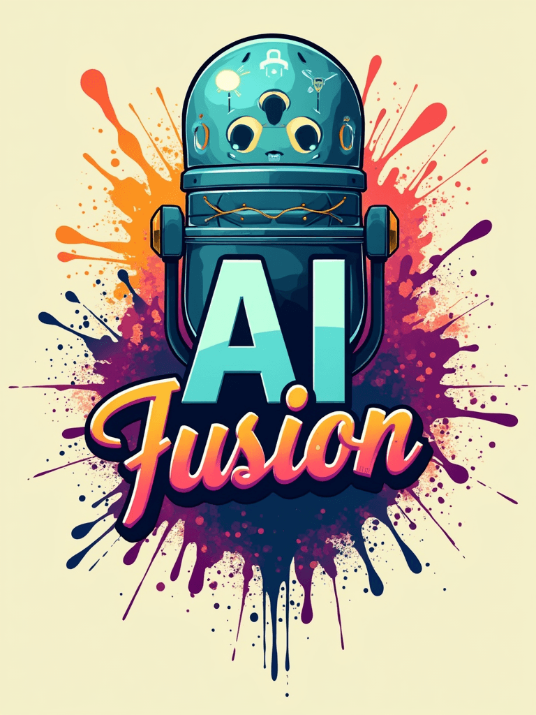 Podcast Logo for a show called 'AI Fusion',Pop Art elements